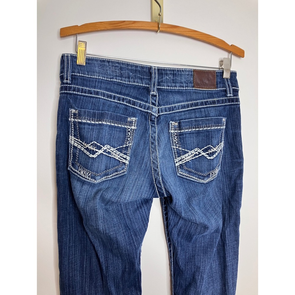 BKE Culture Bootcut Jeans Womens 29R Blue Excellent Contrast Stitch Distressed - Picture 4 of 9